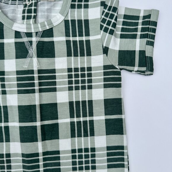 Kate Quinn NWT Footless Pajama Onesie | Green Plaid | Short Sleeve Bamboo | 2T - Picture 4 of 7